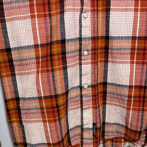 Women's Medium Wrangler Retro Orange Plaid Long Sleeve Button Down Shirt - Picture 5 of 7